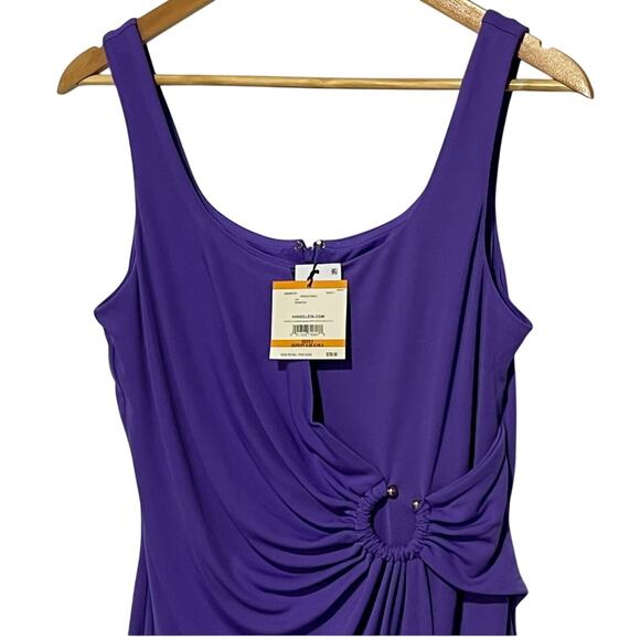 ANNE KLEIN WOMENS SMALL SQUARE NECK SHIRRED O-RING MIDI DRESS PASSION PURPLE NEW - Picture 6 of 14